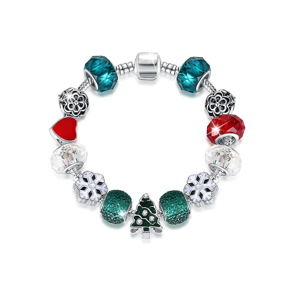 Pandora Inspired Full Set Beaded Charm Bracelet - GreenRed
