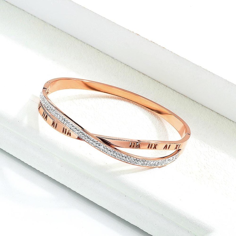 Rose gold roman numeral heart chain layer bangle Clearance