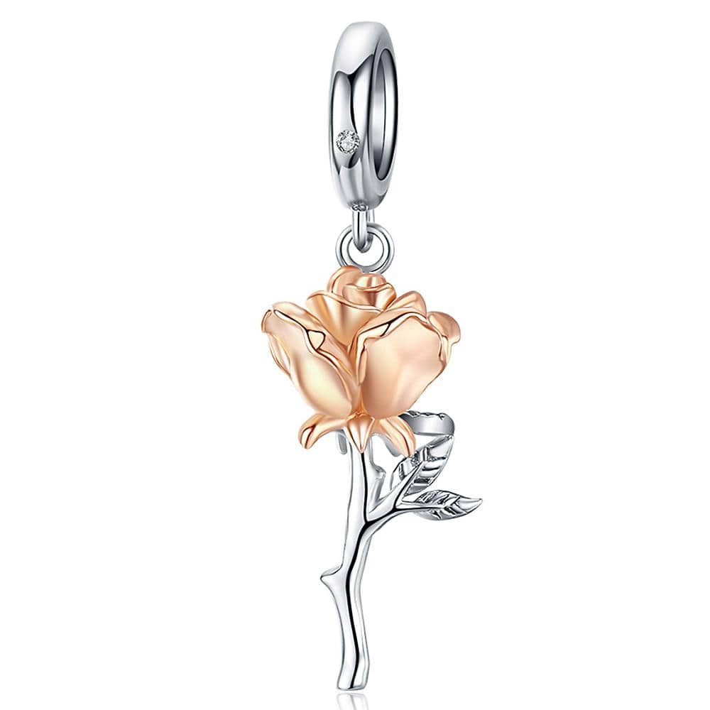 Solid 925 Sterling Silver Belle Rose Pandora Inspired Charm