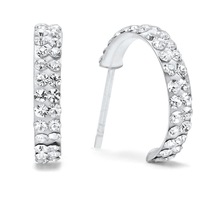 Solid 925 Sterling Silver Crystal C Hoop Earrings