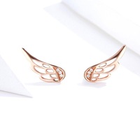 Solid 925 Sterling Silver Free Me Angel Wing Rose Gold Stud Earrings