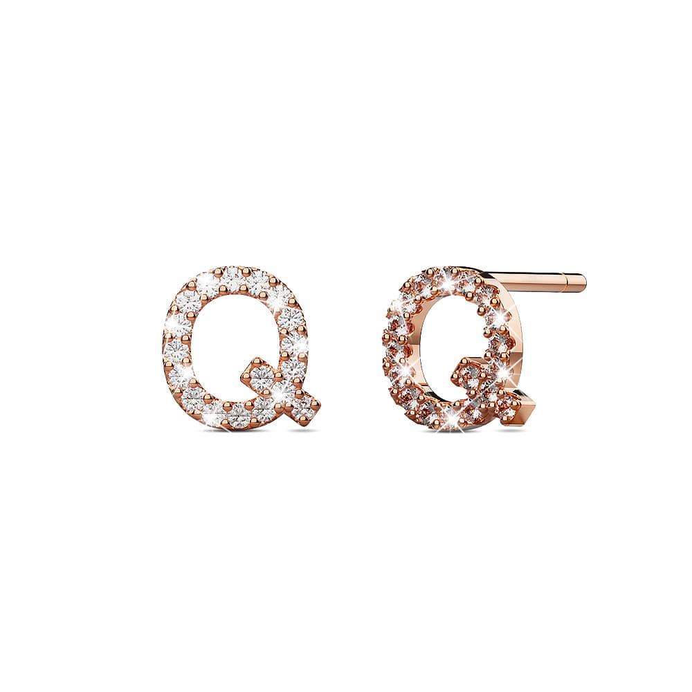 Solid 925 Sterling Silver Glamour Alphabet Letter Earrings Rose Gold - Q