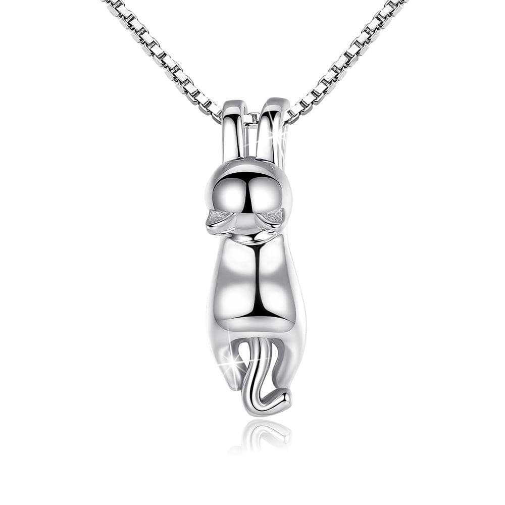Solid 925 Sterling Silver Hanging Cat Necklace