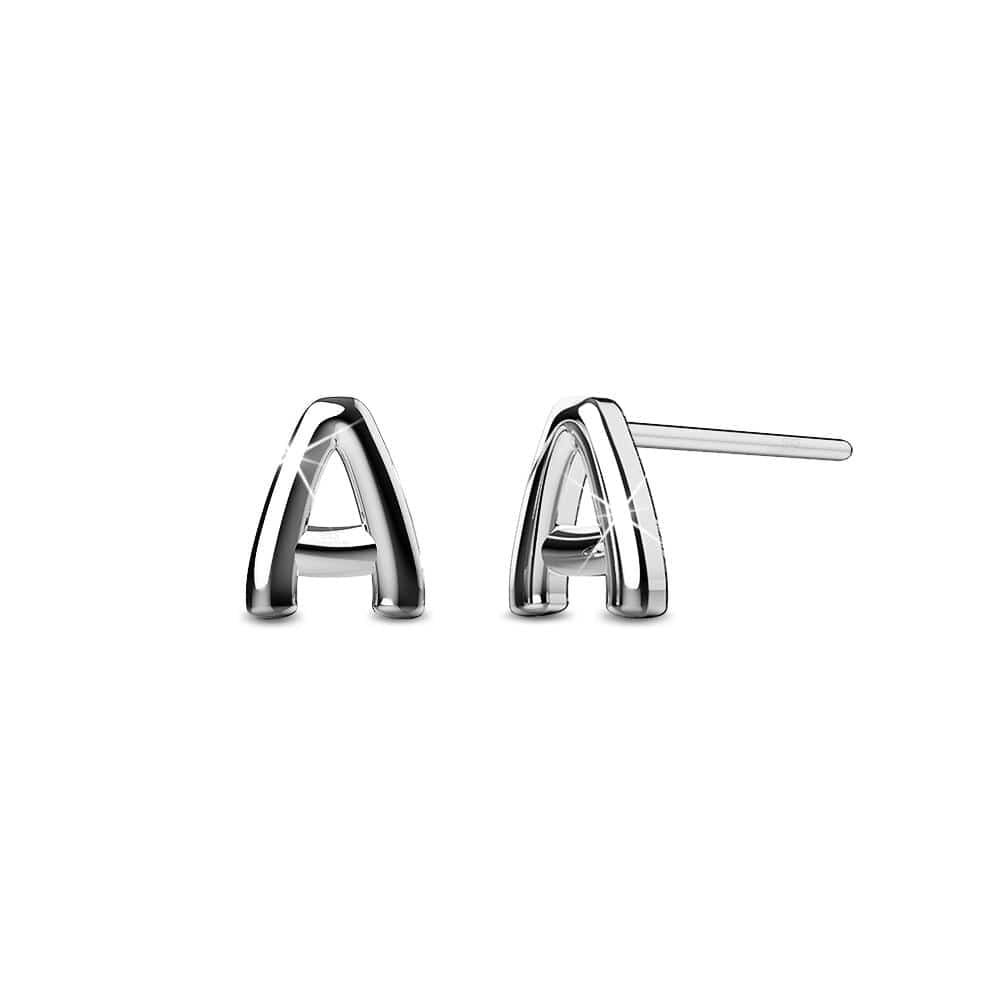Solid 925 Sterling Silver Initial Alphabet Personalised Stud Earrings- A