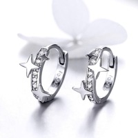 Solid 925 Sterling Silver Little Stars Huggies Earrings