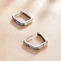 Solid 925 Sterling Silver Multicoloured Huggies Earrings