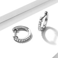 Solid 925 Sterling Silver Sparkling Zircon White Gold Huggie Earrings