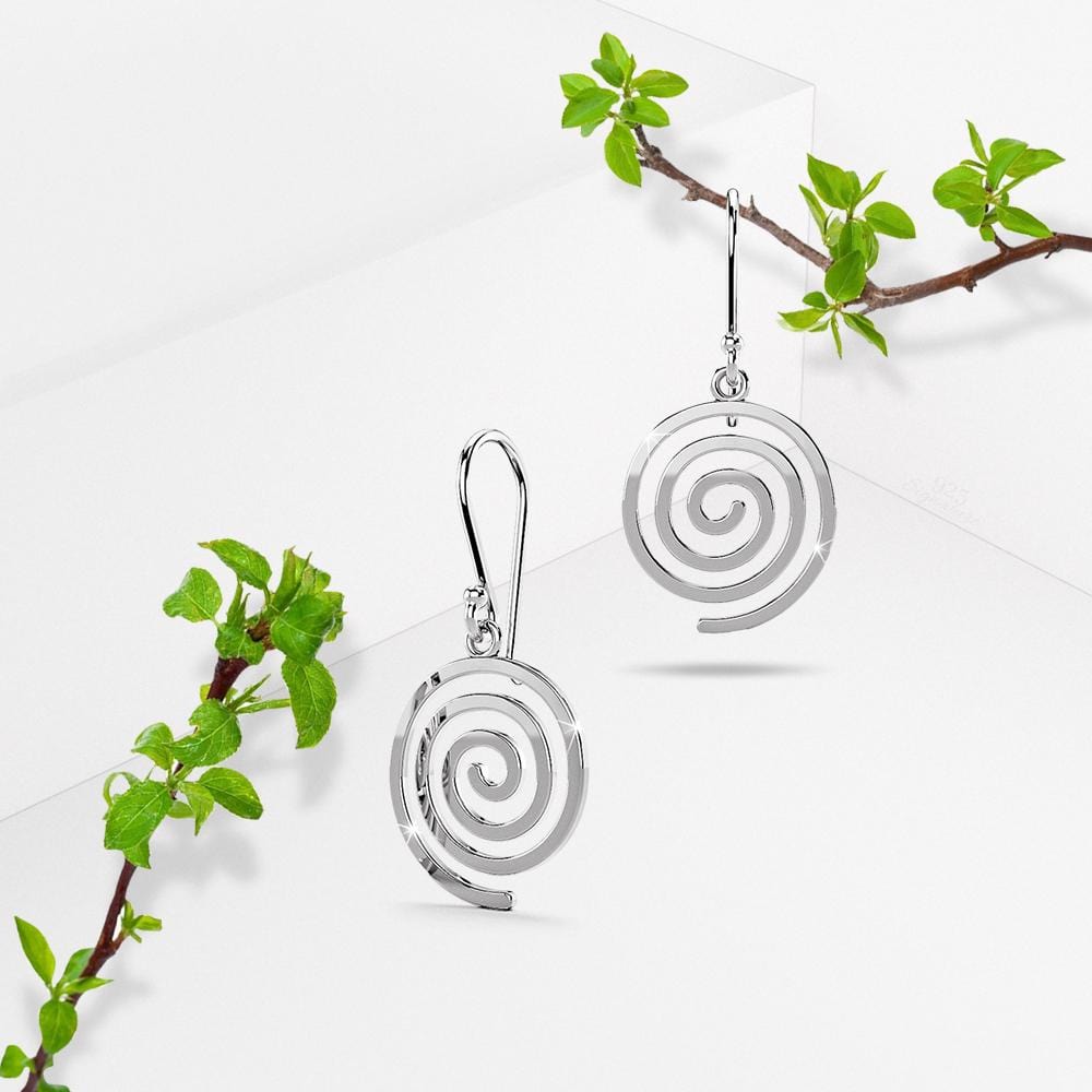 Solid 925 Sterling Silver Spiral Dangle Earrings
