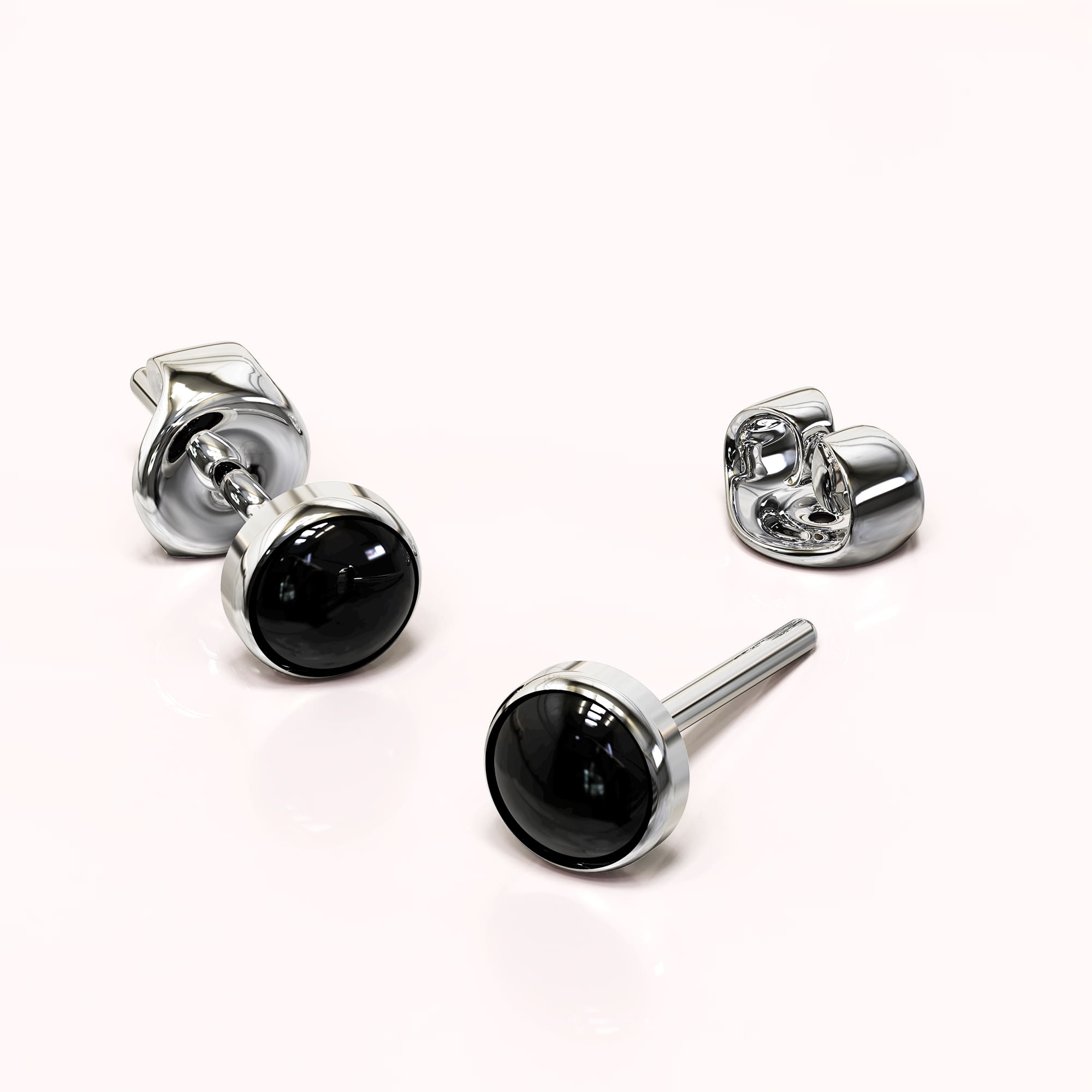 Solid 925 Sterling Silver Bezel Round Onyx Studs