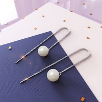 Solid 925 Sterling Silver Pearl Threader Earrings