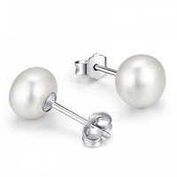 Solid 925 Sterling Silver Radiant 7mm Pearl Studs White