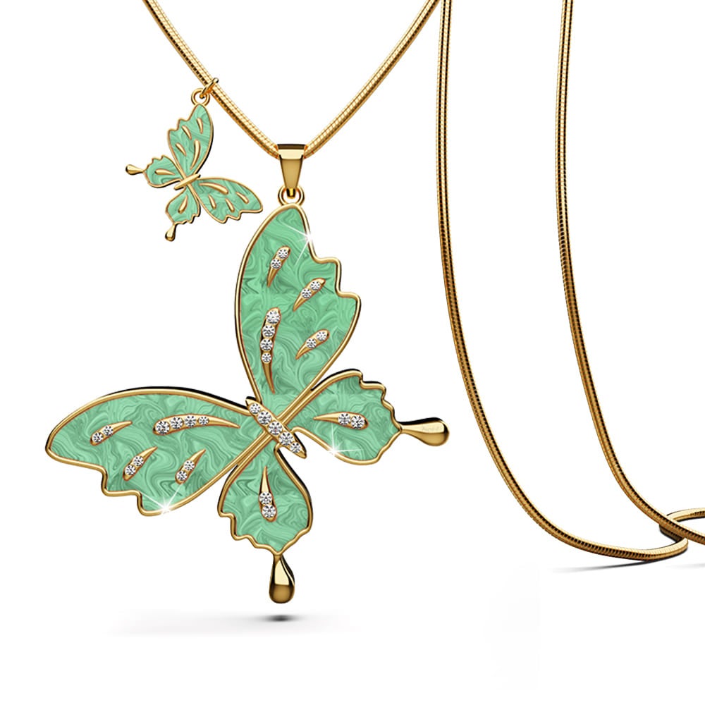 Sweet Butterfly Long Necklace Green Embellished With SWAROVSKI Crystals