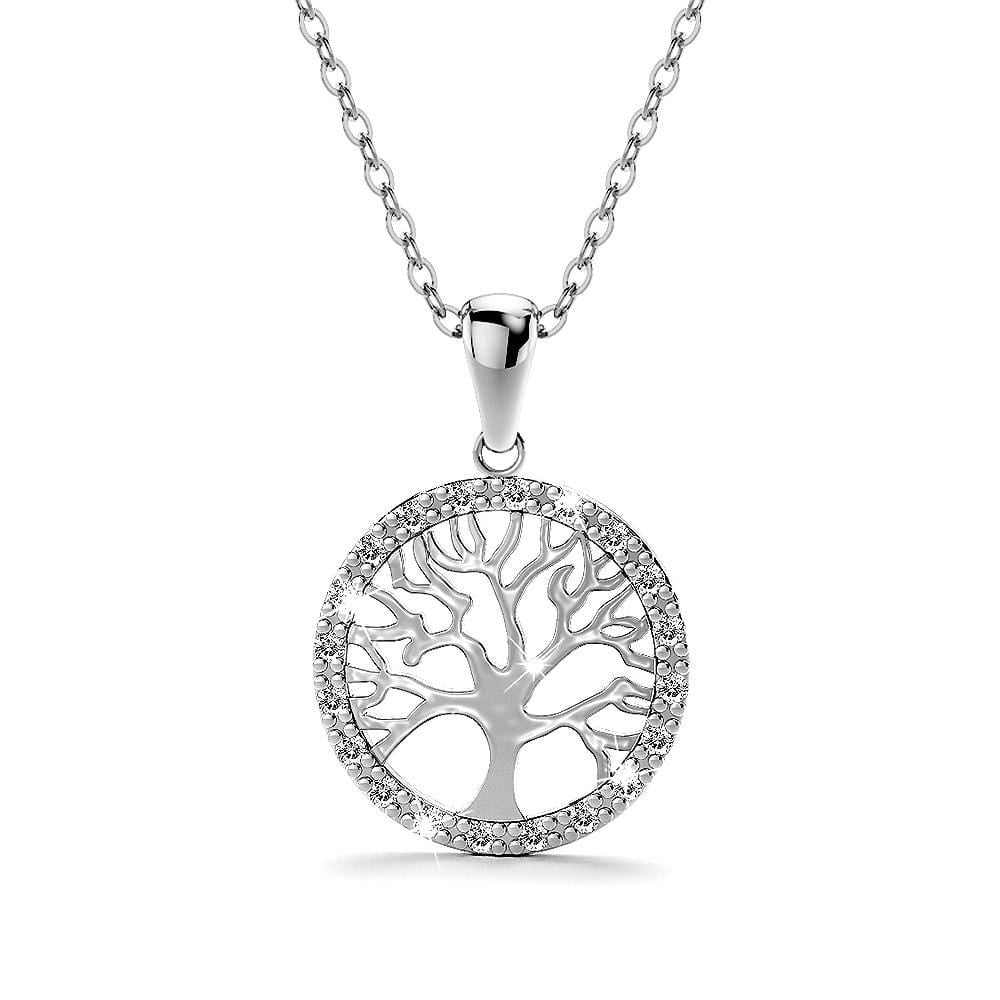 Tree In Circle of Life Pendant Necklace White Gold