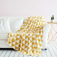 110*130cm Cozy Decorative Knit Woven Throw Blanket Sofa Throw Bed Throw Bed Blanket - Yellow