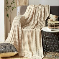 120*180cm Cozy Decorative Knit Woven Throw Blanket Sofa Throw Bed Throw Bed Blanket - Beige