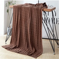 120*180cm Cozy Decorative Knit Woven Throw Blanket Sofa Throw Bed Throw Bed Blanket - Brown