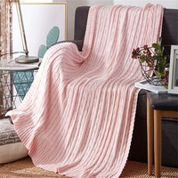 120*180cm Cozy Decorative Knit Woven Throw Blanket Sofa Throw Bed Throw Bed Blanket - Pink