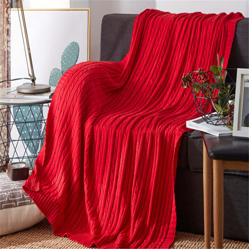 120*180cm Cozy Decorative Knit Woven Throw Blanket Sofa Throw Bed Throw Bed Blanket - Red