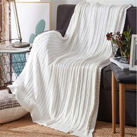 120*180cm Cozy Decorative Knit Woven Throw Blanket Sofa Throw Bed Throw Bed Blanket - White