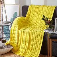 120*180cm Cozy Decorative Knit Woven Throw Blanket Sofa Throw Bed Throw Bed Blanket - Yellow