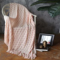 120*200cm Cozy Decorative Knit Woven Throw Blanket Sofa Throw Bed Throw Bed Blanket - Pink