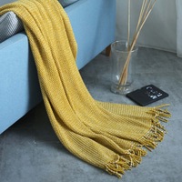 120*240cm Cozy Decorative Knit Woven Throw Blanket Sofa Throw Bed Throw Bed Blanket - Yellow