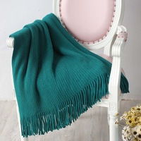 125*150cm Cozy Decorative Knit Woven Throw Blanket Sofa Throw Bed Throw Bed Blanket - Green