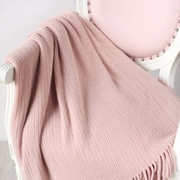 125*150cm Cozy Decorative Knit Woven Throw Blanket Sofa Throw Bed Throw Bed Blanket - Pink