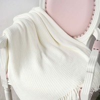 125*150cm Cozy Decorative Knit Woven Throw Blanket Sofa Throw Bed Throw Bed Blanket - White