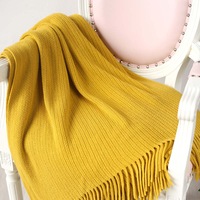 125*150cm Cozy Decorative Knit Woven Throw Blanket Sofa Throw Bed Throw Bed Blanket - Yellow