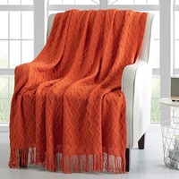 125*200cm Cozy Decorative Knit Woven Throw Blanket Sofa Throw Bed Throw Bed Blanket - Orange