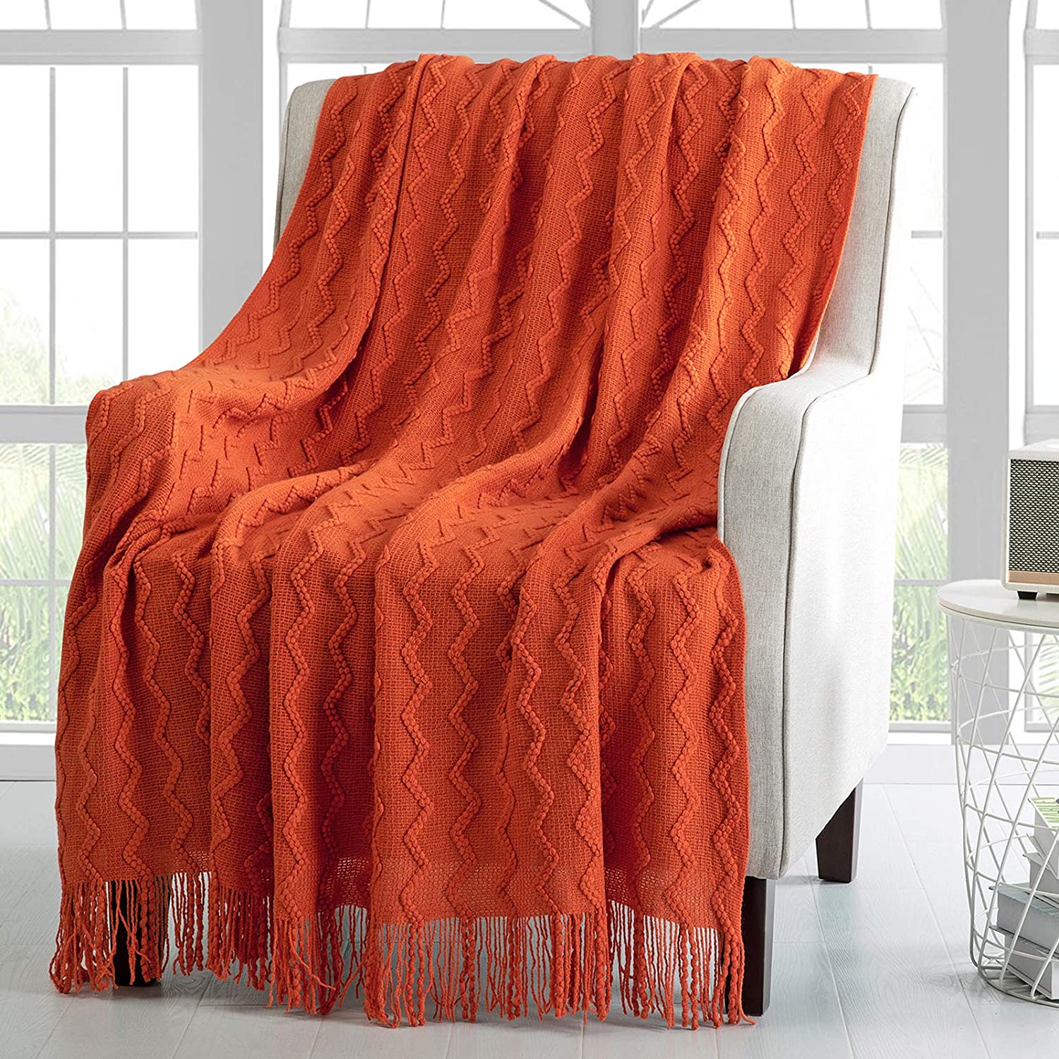 125*200cm Cozy Decorative Knit Woven Throw Blanket Sofa Throw Bed Throw Bed Blanket - Orange