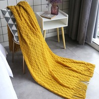 125*200cm Cozy Decorative Knit Woven Throw Blanket Sofa Throw Bed Throw Bed Blanket - Yellow