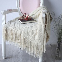 127*210cm Cozy Decorative Knit Woven Throw Blanket Sofa Throw Bed Throw Bed Blanket - Beige