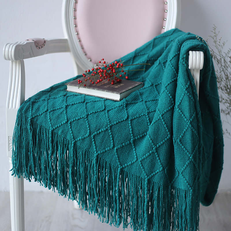 127*210cm Cozy Decorative Knit Woven Throw Blanket Sofa Throw Bed Throw Bed Blanket - Green