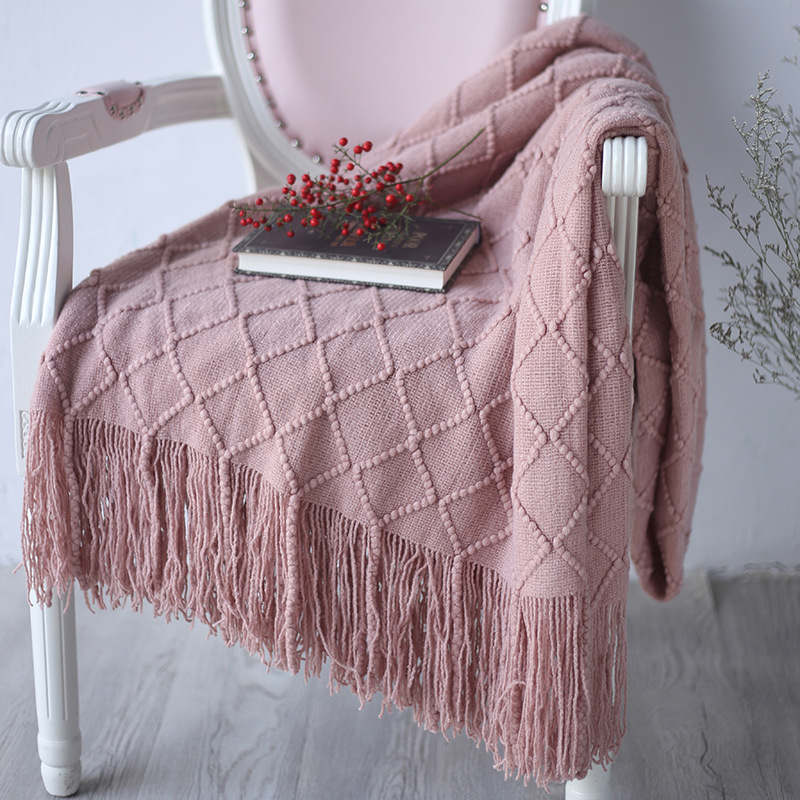 127*210cm Cozy Decorative Knit Woven Throw Blanket Sofa Throw Bed Throw Bed Blanket - Pink