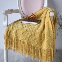127*210cm Cozy Decorative Knit Woven Throw Blanket Sofa Throw Bed Throw Bed Blanket - Yellow
