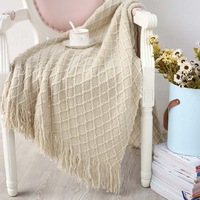 130*150cm Cozy Decorative Knit Woven Throw Blanket Sofa Throw Bed Throw Bed Blanket - Beige