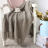 130*150cm Cozy Decorative Knit Woven Throw Blanket Sofa Throw Bed Throw Bed Blanket - Camel