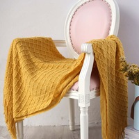 130*150cm Cozy Decorative Knit Woven Throw Blanket Sofa Throw Bed Throw Bed Blanket - Yellow