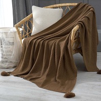 130*170cm Cozy Decorative Knit Woven Throw Blanket Sofa Throw Bed Throw Bed Blanket - Coffee