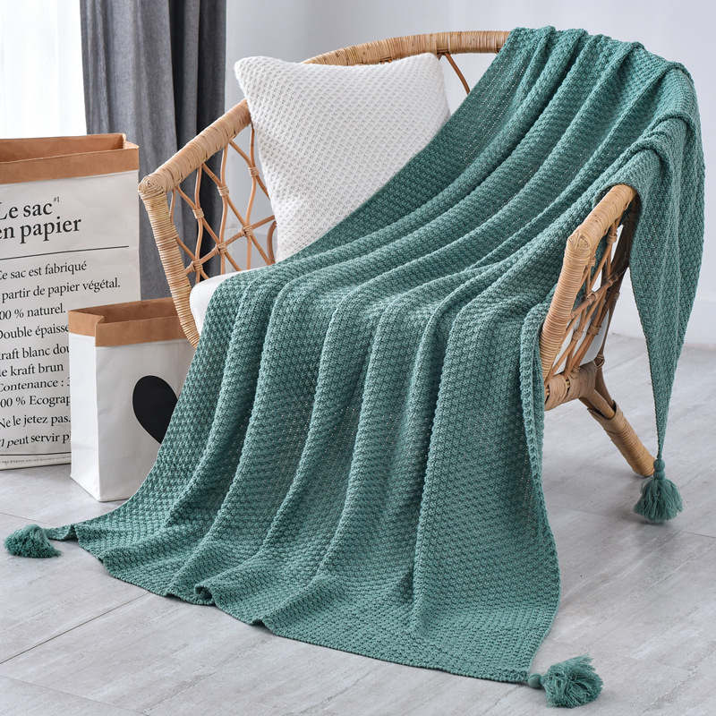 130*170cm Cozy Decorative Knit Woven Throw Blanket Sofa Throw Bed Throw Bed Blanket - Green