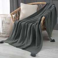 130*170cm Cozy Decorative Knit Woven Throw Blanket Sofa Throw Bed Throw Bed Blanket - Grey