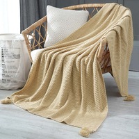 130*170cm Cozy Decorative Knit Woven Throw Blanket Sofa Throw Bed Throw Bed Blanket - Khaki