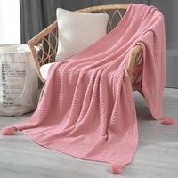 130*170cm Cozy Decorative Knit Woven Throw Blanket Sofa Throw Bed Throw Bed Blanket - Pink