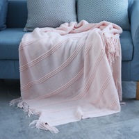 130*170cm Cozy Decorative Knit Woven Throw Blanket Sofa Throw Bed Throw Bed Blanket - Pink