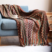 130*170cm Cozy Decorative Knit Woven Throw Blanket Sofa Throw Bed Throw Bed Blanket - Red