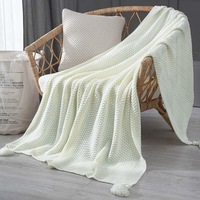 130*170cm Cozy Decorative Knit Woven Throw Blanket Sofa Throw Bed Throw Bed Blanket - White