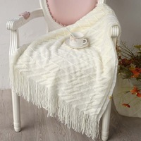 130*170cm Cozy Decorative Knit Woven Throw Blanket Sofa Throw Bed Throw Bed Blanket - White