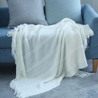 130*170cm Cozy Decorative Knit Woven Throw Blanket Sofa Throw Bed Throw Bed Blanket - White